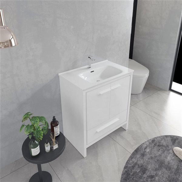 GEF Abbey 30-in W Matte White Single Bathroom Vanity w/ Ceramic Top and Chrome Handles