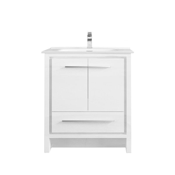 GEF Abbey 30-in W Matte White Single Bathroom Vanity w/ Ceramic Top and Chrome Handles