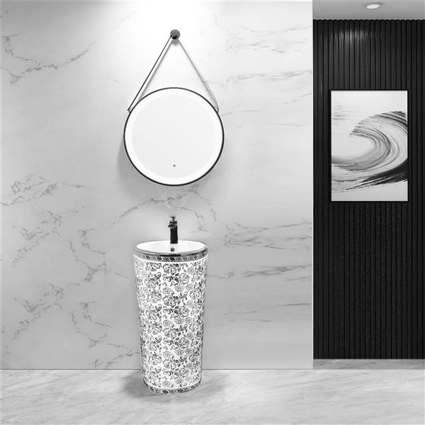 GEF Sydnie 16-in H White and Silver Ceramic Freestanding Pedestal Sink