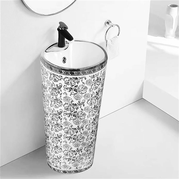 GEF Sydnie 16-in H White and Silver Ceramic Freestanding Pedestal Sink
