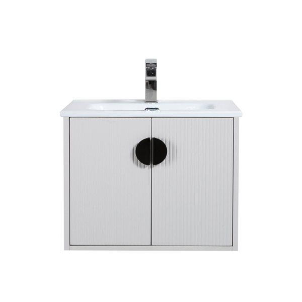 GEF Eden 30-in W White Single Bathroom Vanity w/ White Ceramic Top and Black Handles