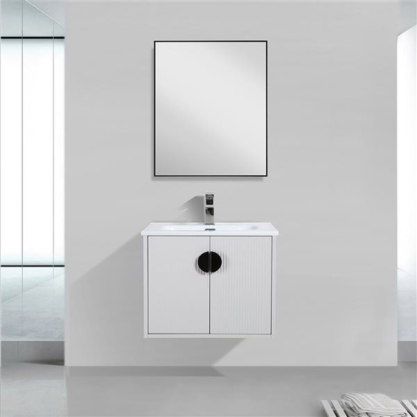 GEF Eden 30-in W White Single Bathroom Vanity w/ White Ceramic Top and Black Handles