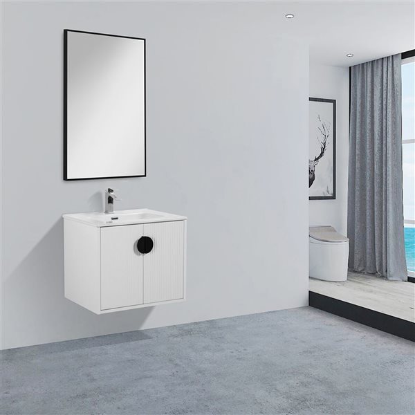 GEF Eden 30-in W White Single Bathroom Vanity w/ White Ceramic Top and Black Handles