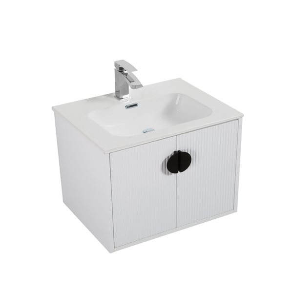 GEF Eden 30-in W White Single Bathroom Vanity w/ White Ceramic Top and Black Handles