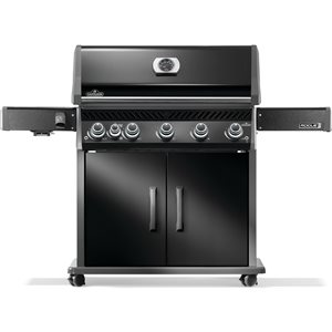 Barbecue à 5 brûleurs Rogue PRO 625 Napoleon au gaz naturel, noir, brûleur latéral infrarouge et grilles de cuisson en fonte