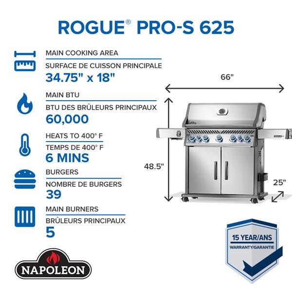 Napoleon Rogue PRO-S 625 Stainless Steel 5-Burner Propane Gas