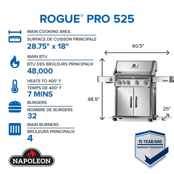 Napoleon Rogue PRO 525 Stainless Steel 4-Burner Natural Gas Grill
