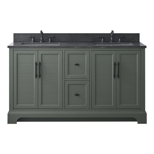 60 W X 22 D X 34-In H Double Sink Bathroom Vanity W/ Stone Top - Vintage Green/black, Black/Green