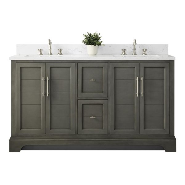 60 W X 22 D X 34-In H Double Sink Bathroom Vanity W/ Engineered Marble Top - Grey/white, White/Grey/Red