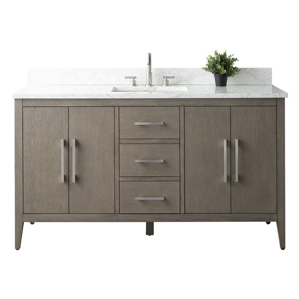 60-In W Single Sink Bathroom Vanity W/ Engineered Marble Top And Brushed Nickel Handle - Dark Grey, Grey/Red, Marble/Nickel
