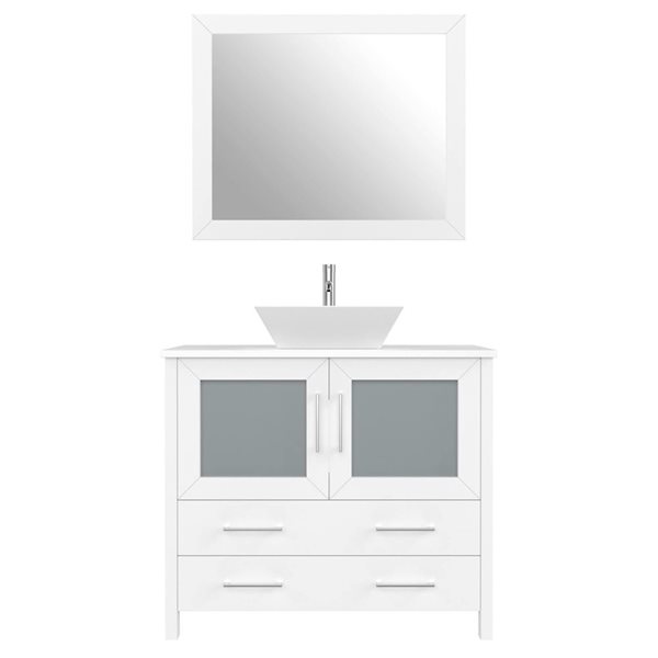 Vanity Art 24-in W Single Vessel Ceramic Sink Bathroom Vanity w/ Engineered Marble Top and Mirror - White
