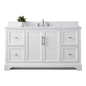 Meuble-lavabo simple Vanity Art 60 l. x 22 p. x 34 po h. avec dessus en marbre synthétique - Blanc