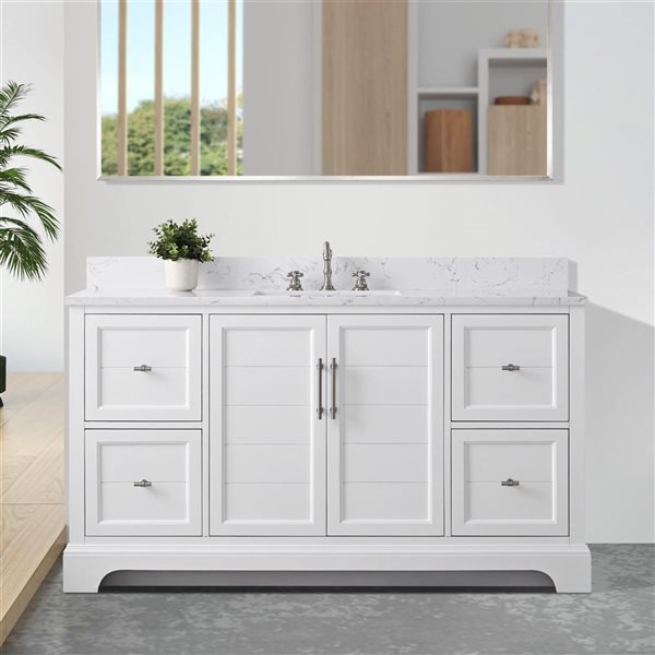 Vanity Art 60 W x 22 D x 34-in H Single Sink Bathroom Vanity w/ Engineered Marble Top - White