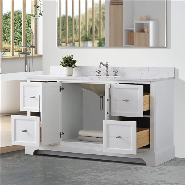 Vanity Art 60 W x 22 D x 34-in H Single Sink Bathroom Vanity w/ Engineered Marble Top - White