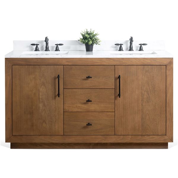 60 W X 22 D X 34-In H Double Sink Bathroom Vanity W/ Engineered Marble Top - Tan/white, White/Red/Tan