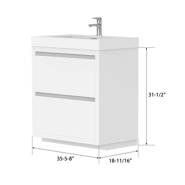 Vanity Art 36 W x 19 D x 32-in H Single Sink Freestanding Bathroom Vanity w/ Engineered Marble Top - White