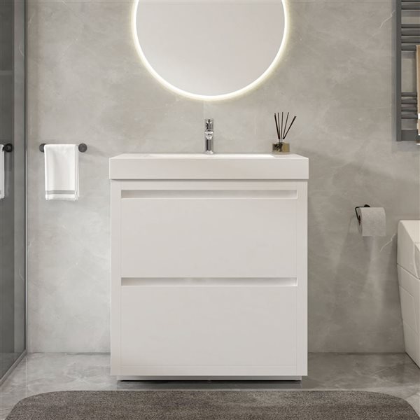 Vanity Art 36 W x 19 D x 32-in H Single Sink Freestanding Bathroom Vanity w/ Engineered Marble Top - White