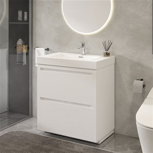Vanity Art 36 W x 19 D x 32-in H Single Sink Freestanding Bathroom Vanity w/ Engineered Marble Top - White
