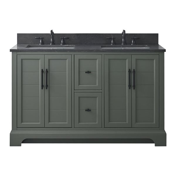54 W X 22 D X 34-In H Double Sink Bathroom Vanity W/ Stone Top - Vintage Green/black, Black/Green