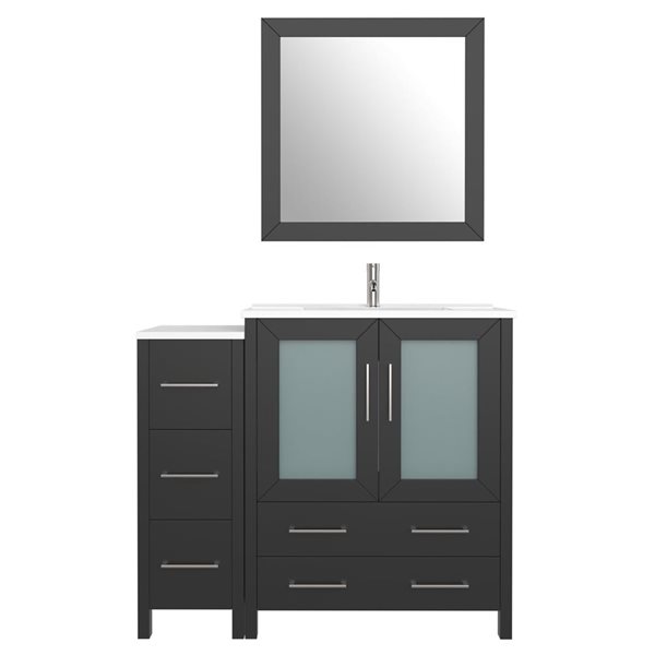 Vanity Art 54-in W  Single Sink Bathroom Vanity w/ Ceramic Top and Mirror - Black/White