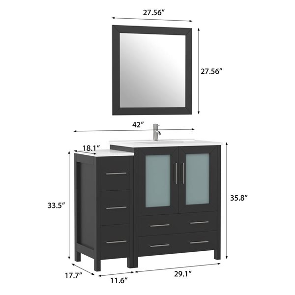 Vanity Art 54-in W  Single Sink Bathroom Vanity w/ Ceramic Top and Mirror - Black/White