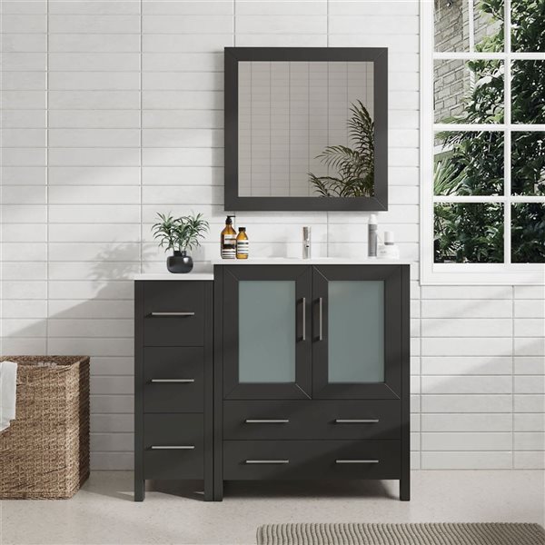 Vanity Art 54-in W  Single Sink Bathroom Vanity w/ Ceramic Top and Mirror - Black/White