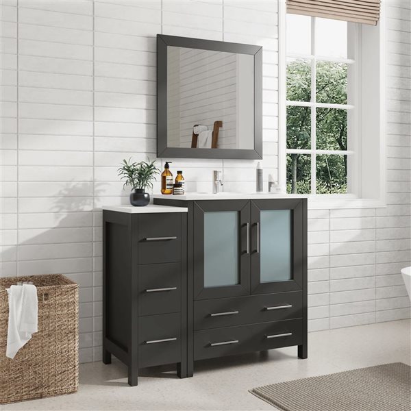 Vanity Art 54-in W  Single Sink Bathroom Vanity w/ Ceramic Top and Mirror - Black/White