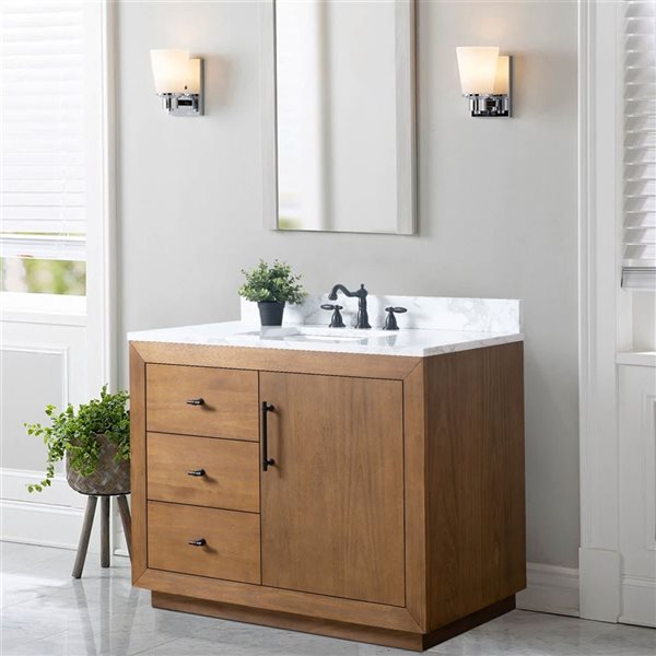 Vanity Art 42 W x 22 D x 34-in H Single Sink Bathroom Vanity w/ Engineered Marble Top - Tan/White