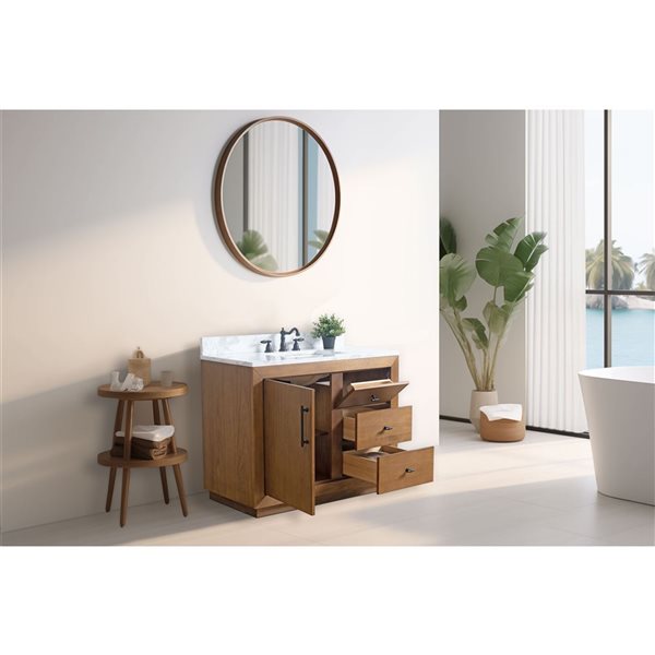 Vanity Art 42 W x 22 D x 34-in H Single Sink Bathroom Vanity w/ Engineered Marble Top - Tan/White