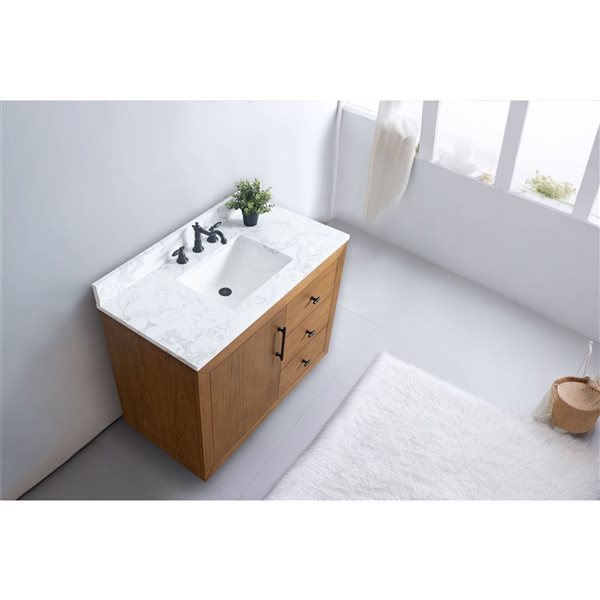 Vanity Art 42 W x 22 D x 34-in H Single Sink Bathroom Vanity w/ Engineered Marble Top - Tan/White