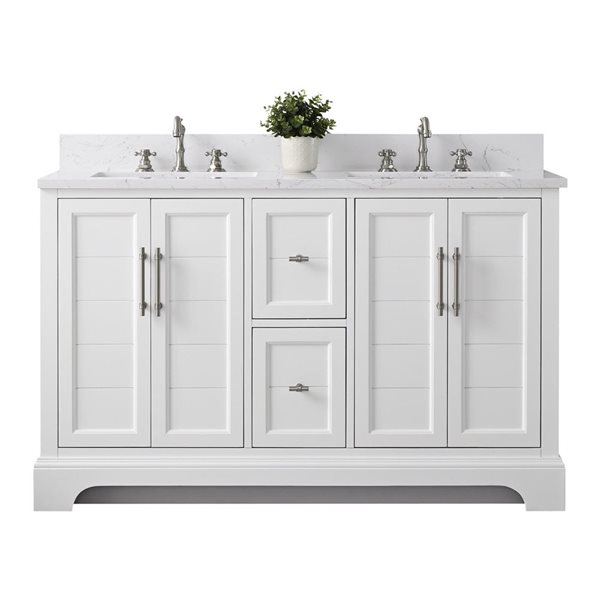 54 W X 22 D X 34-In H Double Sink Bathroom Vanity W/ Engineered Marble Top - White, White/Red