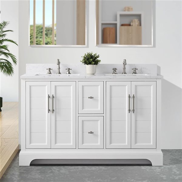 Vanity Art 54 W x 22 D x 34-in H Double Sink Bathroom Vanity w/ Engineered Marble Top - White