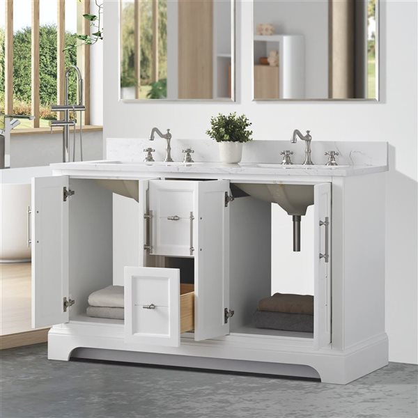 Vanity Art 54 W x 22 D x 34-in H Double Sink Bathroom Vanity w/ Engineered Marble Top - White