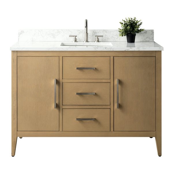 48-In W Single Sink Bathroom Vanity W/ Engineered Marble Top And Brushed Nickel Handle - Natural Oak, Marble/Nickel