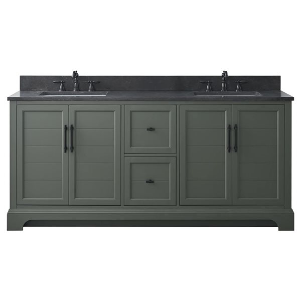 72 W X 22 D X 34-In H Double Sink Bathroom Vanity W/ Stone Top - Vintage Green/black, Black/Green