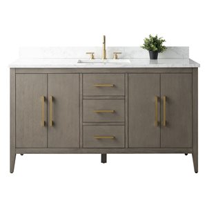 Meuble-lavabo simple Vanity Art 60 l. x 19 p. x 34 po h. dessus marbre synthétique/poignée or brossé, gris foncé