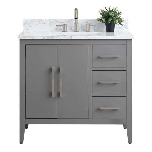 36-In W Single Sink Bathroom Vanity W/ Engineered Marble Top And Brushed Nickel Handle - Grey, Grey/Red, Marble/Nickel