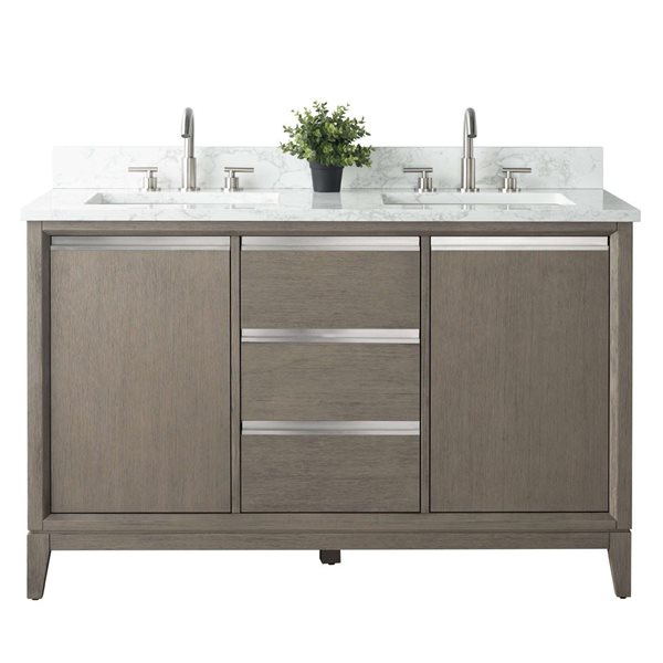 Vanity Art 54 W x 22 D x 34-in H Double Sink Bathroom Vanity w/ Engineered Marble Top - Grey/White
