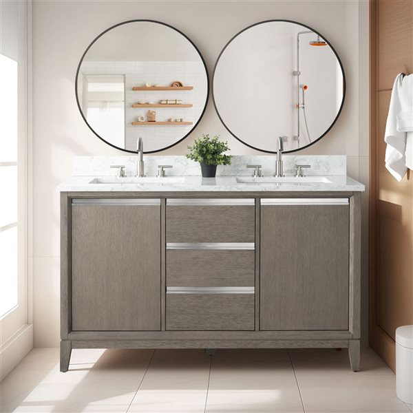 Vanity Art 54 W x 22 D x 34-in H Double Sink Bathroom Vanity w/ Engineered Marble Top - Grey/White