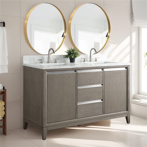 Vanity Art 54 W x 22 D x 34-in H Double Sink Bathroom Vanity w/ Engineered Marble Top - Grey/White