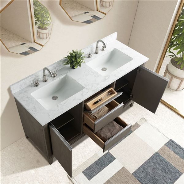 Vanity Art 54 W x 22 D x 34-in H Double Sink Bathroom Vanity w/ Engineered Marble Top - Grey/White