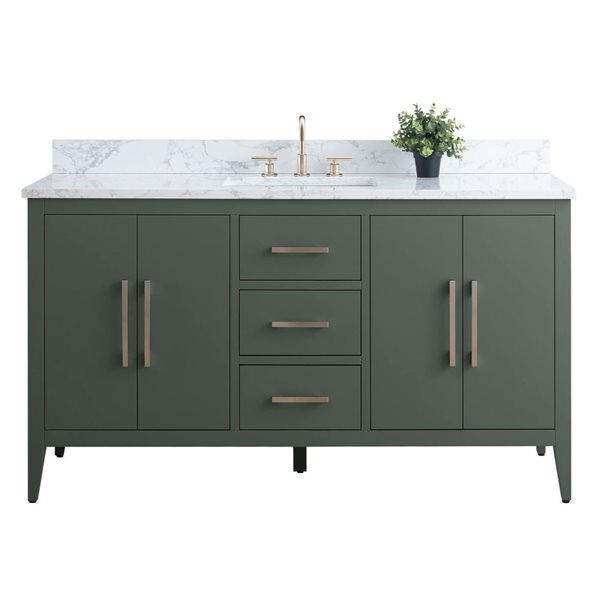 60-In W Single Bathroom Vanity W/ Engineered Marble Top And Brushed Nickel Handle - Vintage Green, Green/Red, Marble/Nickel