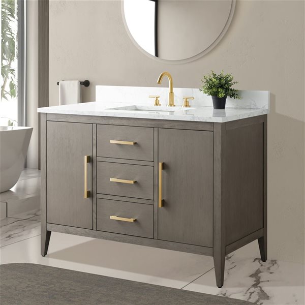 Vanity Art 48-in W Single Sink Bathroom Vanity w/ Engineered Marble Top and Brushed Gold Handle - Dark Grey