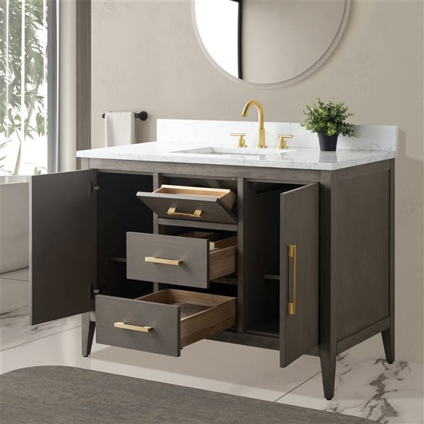 Vanity Art 48-in W Single Sink Bathroom Vanity w/ Engineered Marble Top and Brushed Gold Handle - Dark Grey