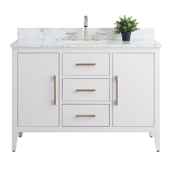 48-In W Single Sink Bathroom Vanity W/ Engineered Marble Top And Brushed Nickel Handle - White, White/Red, Marble/Nickel