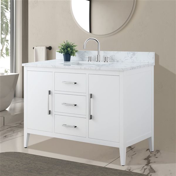 Vanity Art 48-in W Single Sink Bathroom Vanity w/ Engineered Marble Top and Brushed Nickel Handle - White