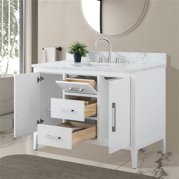 Vanity Art 48-in W Single Sink Bathroom Vanity w/ Engineered Marble Top and Brushed Nickel Handle - White