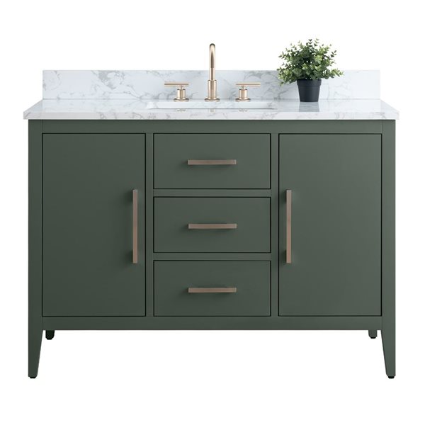 48-In W Single Sink Bathroom Vanity W/ Engineered Marble Top And Brushed Nickel Handle - Vintage Green, Green/Red, Marble/Nickel