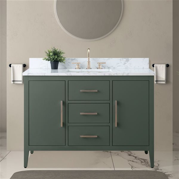 Vanity Art 48-in W Single Sink Bathroom Vanity w/ Engineered Marble Top and Brushed Nickel Handle - Vintage Green