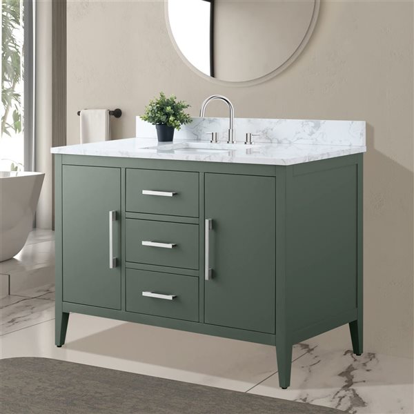 Vanity Art 48-in W Single Sink Bathroom Vanity w/ Engineered Marble Top and Brushed Nickel Handle - Vintage Green